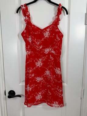 All in Favor Stella Ruffle Strap Floral Mini Dress in Red